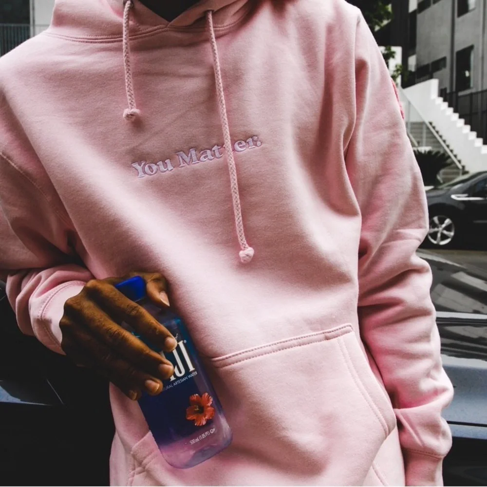 You Matter by Demetrius Harmon Pink Fleece Soft Embroidered Hoodie XS